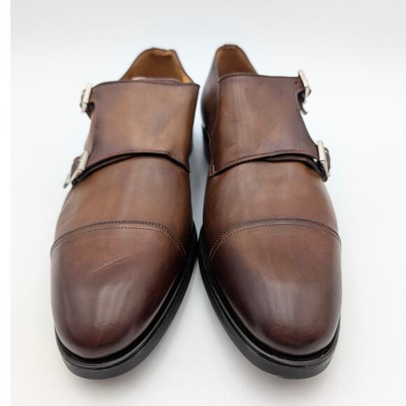 $485 Magnanni Montego Cap Toe Double Monk Strap Shoes Tabaco Brown Size US9 EU42 - Picture 2 of 13